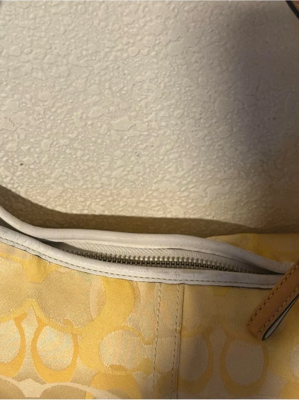 Coach Yellow Signature Jacquard Hobo with Tan Leather Trim